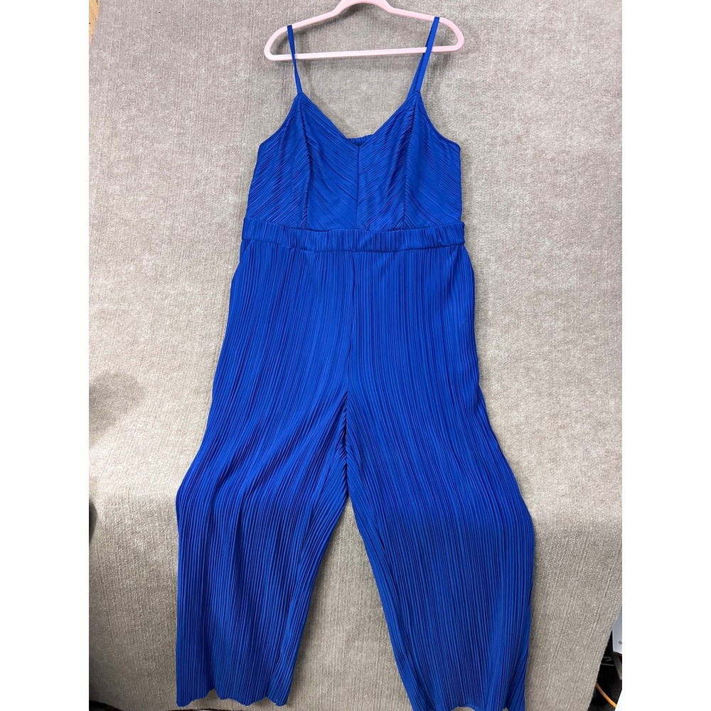 Torrid Blue‎ Pleated Wide Leg Jumpsuit Plus Size 3 22/24 Pockets V Neck